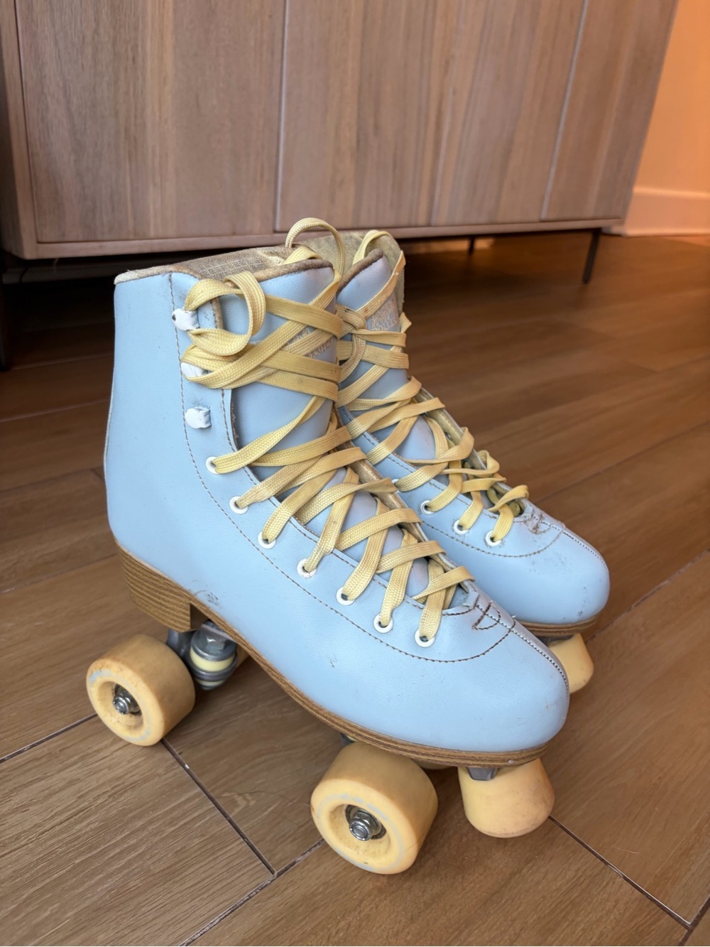 Classic Kids Roller Skates in Light Blue with Yellow Laces